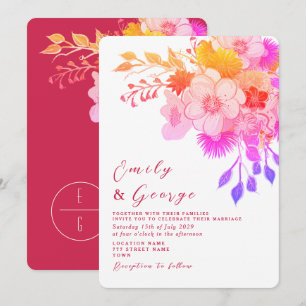 Floral rose magenta Faire-part de mariage