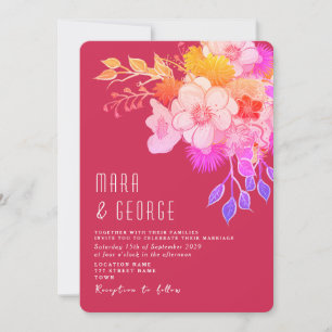 Floral rose magenta Faire-part de mariage