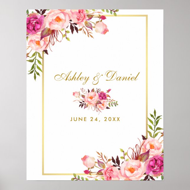 Floral rose Mariage Livre d'invité Autre Poster (Devant)