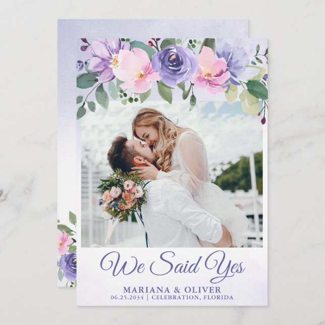 Floral rose moderne mariage Faire-part (Devant / Derrière)