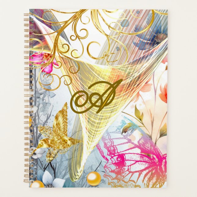 Floral rose Or Fairy Bird Butterfly Monogramme (Devant)
