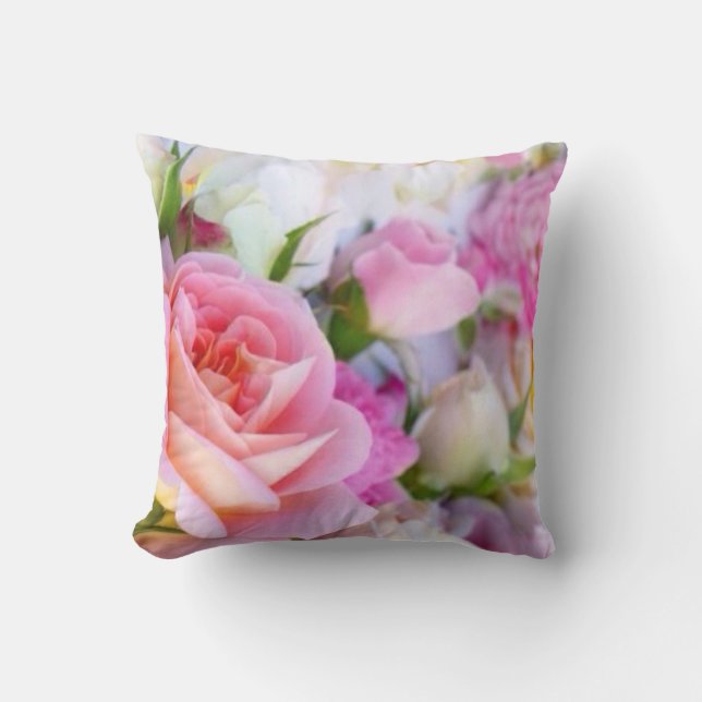 Floral rose - Oreiller à lancer monogramme (Recto)