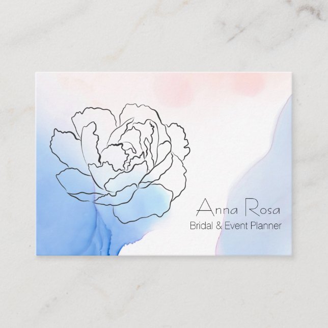 *~* Floral Rose Pastel Blue & Pink Watercolor Business Card (Front)