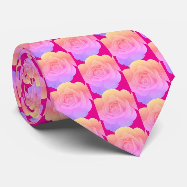 Floral Rose Patterns Hot Pink Abstract Gift Favour Tie (Rolled)