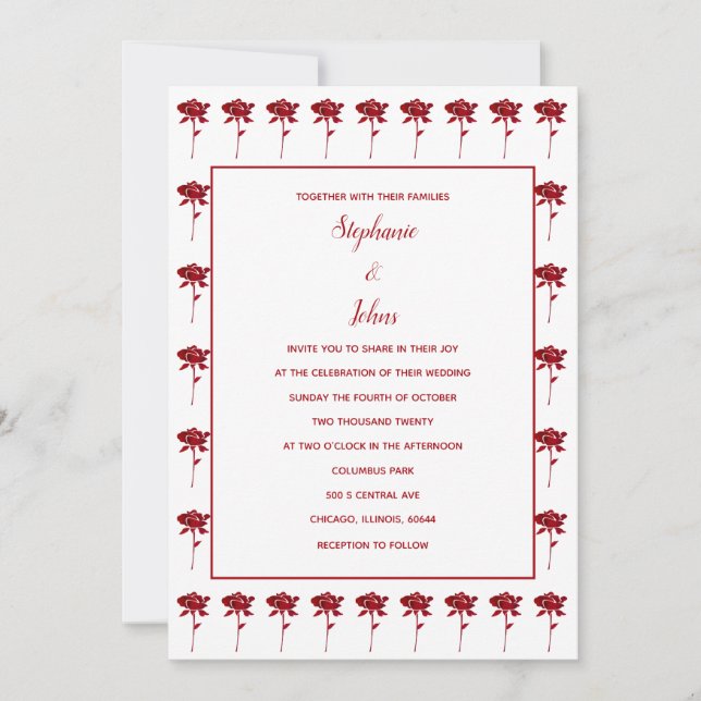 Floral Rose Patterns Terracotta Elegant Wedding Invitation (Front)