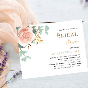 Floral rose pink budget Bridal Shower invitation