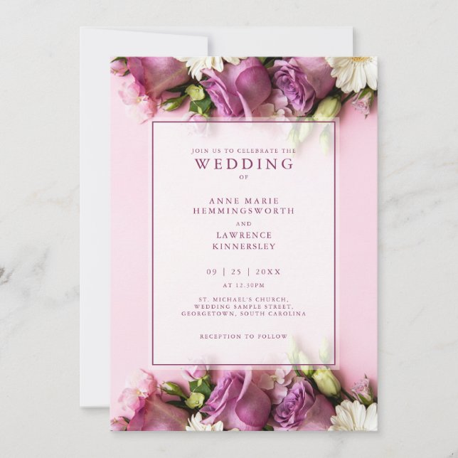 Floral Rose Pink Elegant Wedding Invitation (Front)