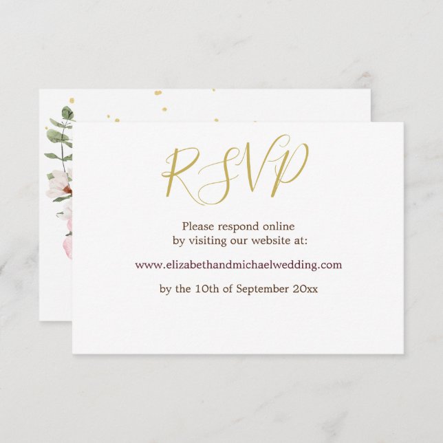 Floral Rose Pink Elegant Wedding RSVP   Invitation (Front/Back)