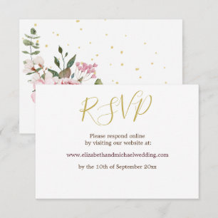 Floral Rose Pink Elegant Wedding RSVP Invitation