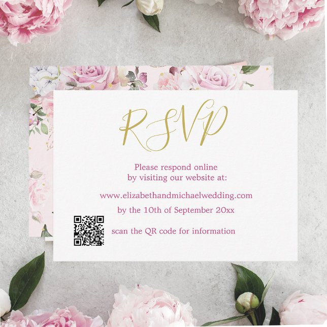 Floral Rose Pink QR Code Wedding RSVP   Invitation (Creator Uploaded)