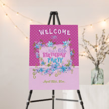 Floral rose Pois Anniversaire Affiche de bienvenue