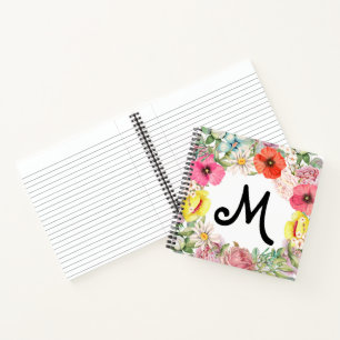 Floral Rose Poppy and Daisy Pink, Coral,  Yellow Notebook