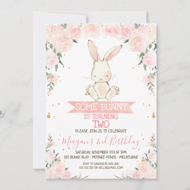 Floral rose Quelques Filles De Lapin Invitation An (Devant)