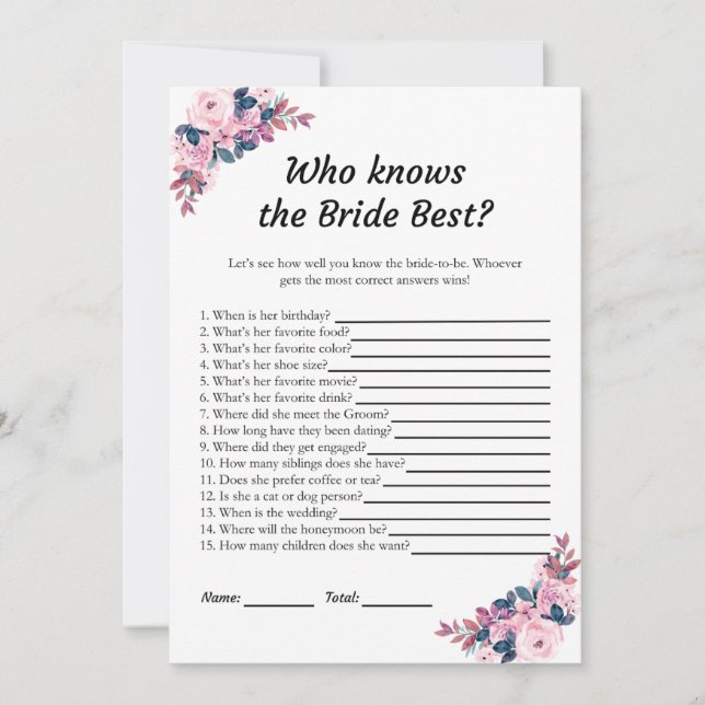 Floral rose Qui connaît la mariée meilleures carte (Devant)