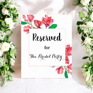Floral Rose Réservé Mariage Signal Blanc Poster