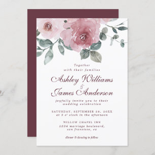 Floral Rose rose roux Faire-part de mariage Bourgo