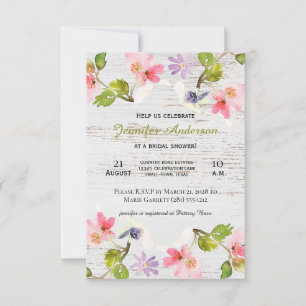 Floral rose rustique sur invitation à la douche en