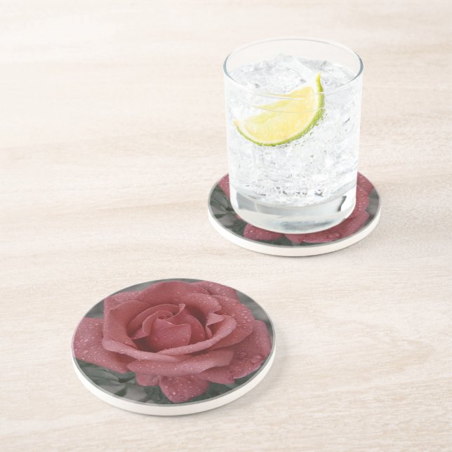 Floral Rose Sandstone Coaster - Stylish & Durable (Side)