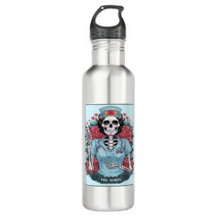 Floral Rose Skeleton Nurse Tarot Card Halloween Es 710 Ml Water Bottle