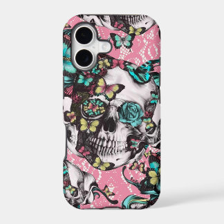 Floral rose skull with butterflies.