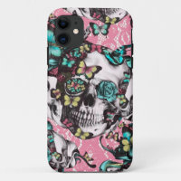 Floral rose skull with butterflies.