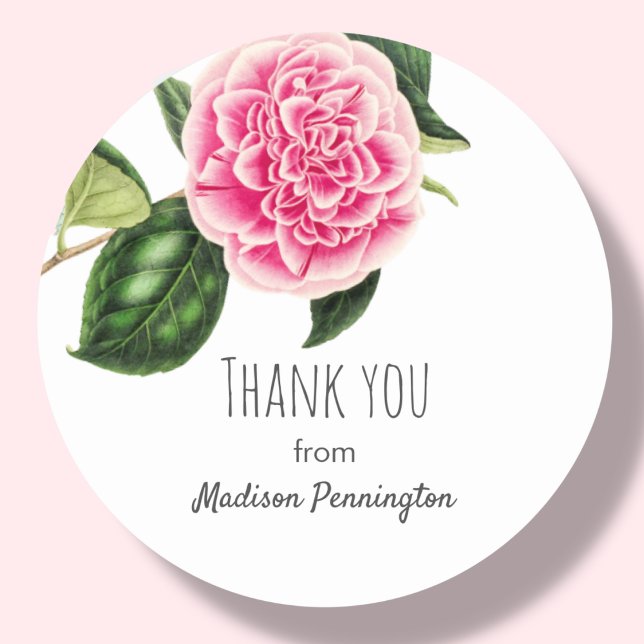 Floral rose | Sticker rond classique Merci (Créateur téléchargé)