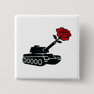 Floral Rose Tank Anti War Pacifism 2 Inch Square Button