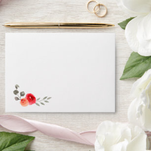 Floral Rose Twig Script Return Address 5×7 Wedding Envelope