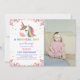 Floral Rose Unicorn Anniversaire Invitations avec 