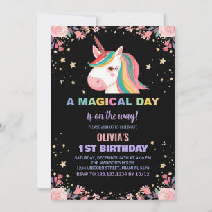Floral Rose Unicorn Birthday Invitations