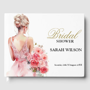 Floral Rose Watercolor Wedding Gown Bridal Shower Guest Book