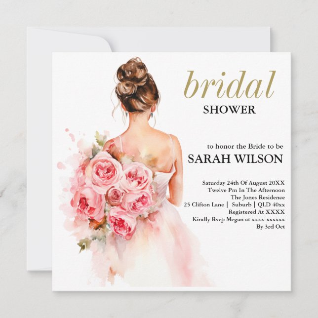 Floral Rose Watercolor Wedding Gown Collection Invitation (Front)