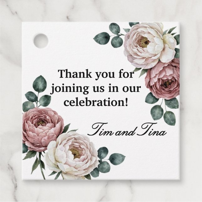 Floral Rose Wedding Favour Tags (Front)