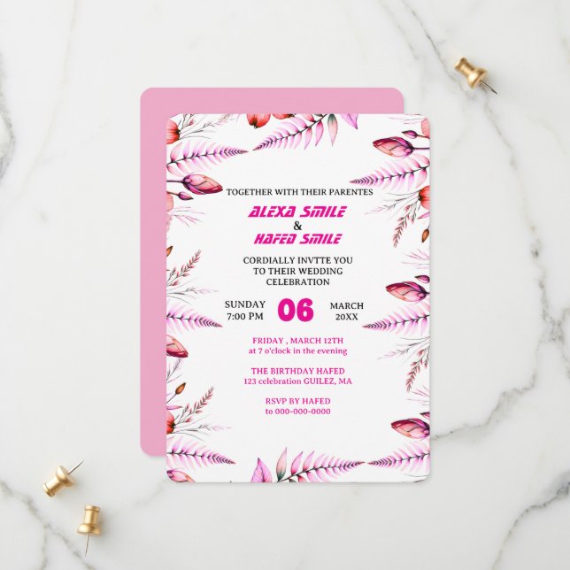 Floral Rose Wedding Invitation: Blush Pink Save The Date (Front/Back In Situ)