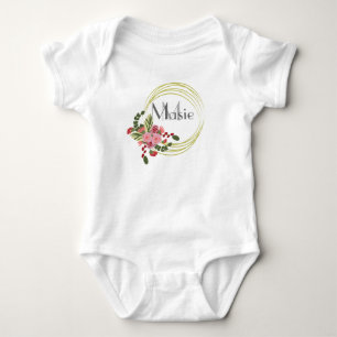 Floral Rose Wreath Personalized Name Baby Bodysuit