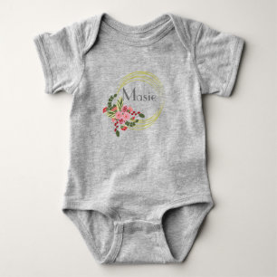 Floral Rose Wreath Personalized Name Baby Bodysuit