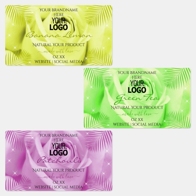 Floral Rose Yellow Green Purple Product Label Logo (Group)