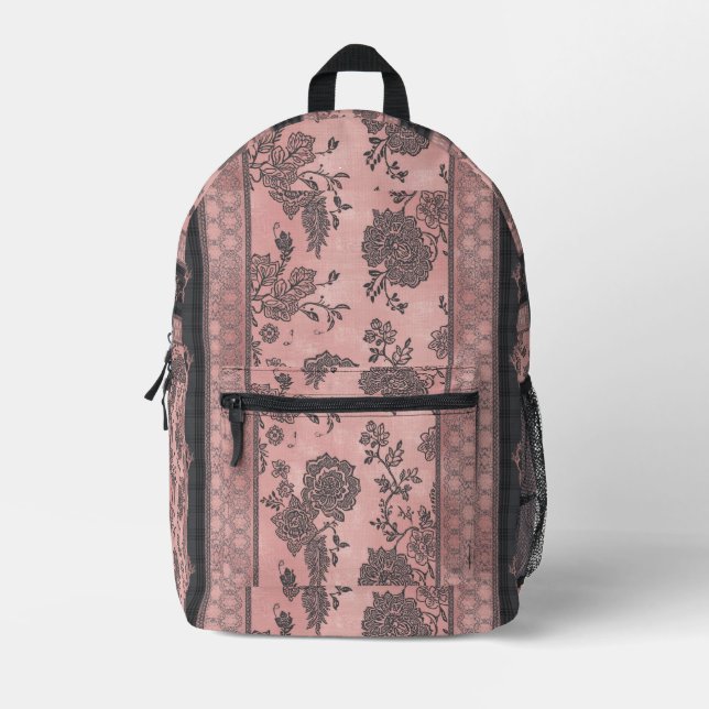 Floral rosegold printed backpack (Front)