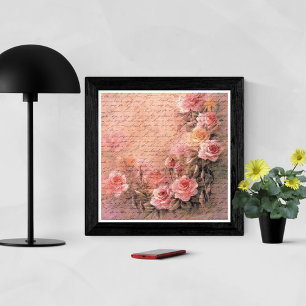 Floral Roses Antique Handwriting Poster