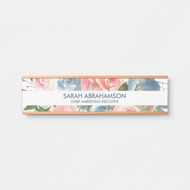 Floral Roses Blush Pink Roses Office Door Signs (Front)