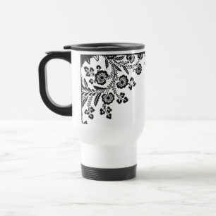 Floral roses branch rose flowers girly silhouette travel mug