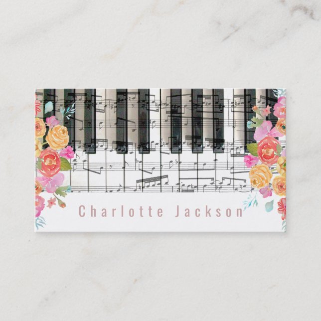 floral roses decor pianist music business card (Front)