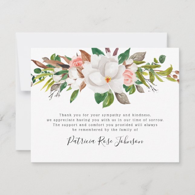 Floral Roses Funeral Memorial Thank You Card (Front)