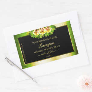 Floral Roses Green Marble Black Gold Product Label