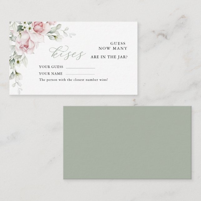 Floral Roses  | How Many Kisses Wedding Game card (Front/Back)