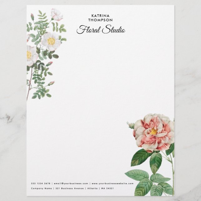 Floral Roses Minimalist Business Corporate Letterhead (Front)