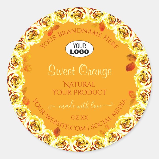 Floral Roses Orange Yellow Product Labels Add Logo (Front)