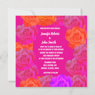 Floral Roses Pink Orange Purple QR Code Wedding
