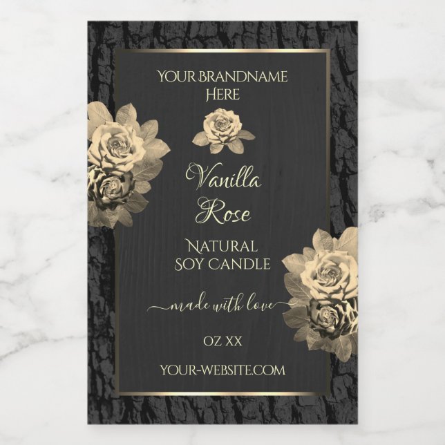 Floral Roses Rustic Black Tree Bark Product Labels (Single Label)