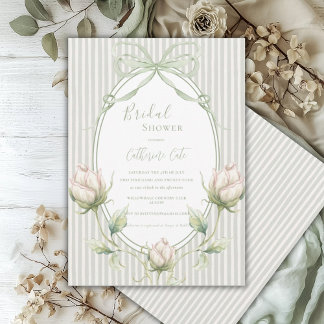 Floral Roses Sage Green Whimsical Bridal  Invitation